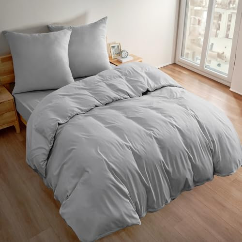 Deconovo Bettwäsche Set Bettdecke Superweiche Bettdecken mit Kissenbezug Bettbezüge Atmungsaktiv mit Reißverschluss 3teilig, 3tlg: 200 * 220cm + 2 x 80 * 80cm, Hellgrau