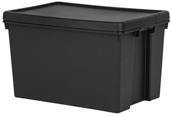 Wham Bam - Cajas de almacenamiento con tapas, de plástico, color negro, resistentes, recicladas (62 L)