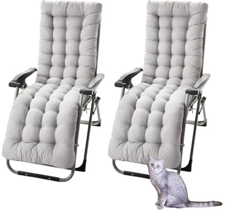 Pack 2 Cojines para Tumbona Acolchada de Exterior 170x48x8 cm, con Cubierta Antideslizante para la Cabeza, Colchóneta para Tumbonas de Jardín, Terraza, Balcón y Playa (Gris)