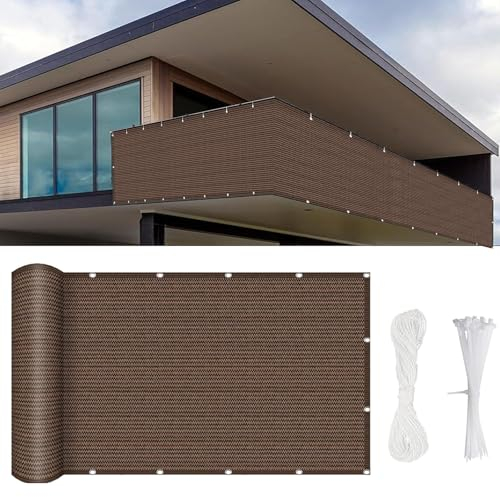 Balkon Sichtschutz 850 x 70 cm Multi Farbe Und Größe, Sichtschutz Balkon Ohne Bohren, mit Kabelbinder Und Kordel, für Hofmauer Terrasse, Braun