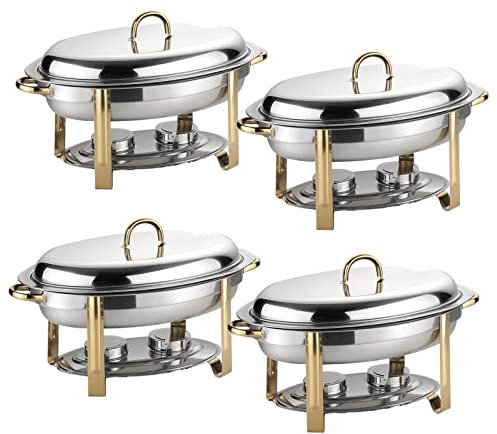HGJHJJHK 6L Oval Chafing Dish Set, 2/4/5/6 Pack Full Size Stainless Steel Buffet Warmer Tray with Food Pan, Water Pan and Fuel Holders, for Weddings Caterings Parties (4 Pack)