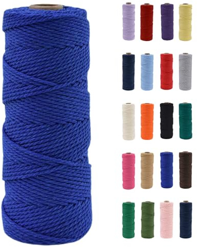 POPOYU 2mm Macrame Cord,100m Natural Cotton Macrame Rope,Sapphire Blue Macrame Cotton Cord Twine Rope Craft String Without Chemicals for DIY Crafts,Macrame Art,Gift Wrapping,Christmas Wedding Decor