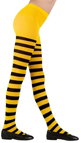 CARTOON Calze a righe gialle e nere collant per bambini 70 den accessorio per travestimenti costumi carnevale halloween feste a tema (4-6 anni)