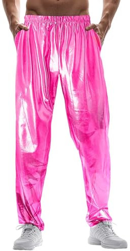 Foweknow Jogginghose Herren Glänzend Chino Hose Disco Party Outfit Karneval Nachtclub Bühnenshow Verkleidung Metallic Modische Outdoorhose Bequeme Sporthose Tanzhose Streetwear