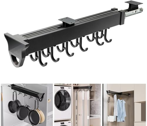 Gabinete de almacenamiento extraíble para escobas y fregonas, ganchos ajustables, armario de cocina extensible, carga de 66 libras