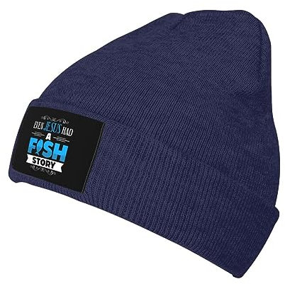 Unisex Strick Wintermütze Sogar Jesus Hatte Eine Fischgeschichte Für Das Christentum Parat Fisher Beanie Wintermützen Warme Skull Cap Slouchy Strickmütze Für Wandern Angeln Reisen