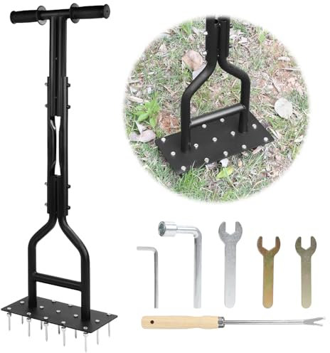 lalago 97cm Arieggiatore per Prato Manuale, Arieggiatore con Vassoio di Stoccaggio e Attrezzi da Giardino, Giardino Picchio a Mano per la Cura del Prato o del Giardino con Terreno Compattato