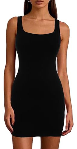 Joyshaper Womens Bodycon Mini Dress Sleeveless Square Neck Tank Dress Short Tight Dress Casual Summer Dresses, Black, S