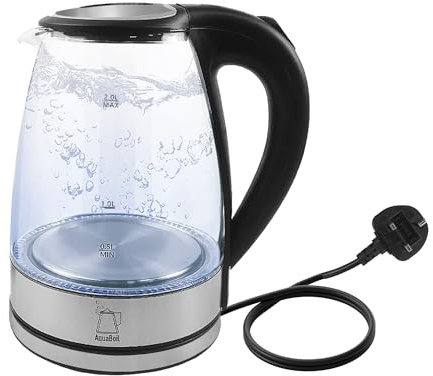 Holywarm Electric Kettle 2.0L Fast Boiling Stainless Steel Water Heater with Auto Shut-Off, 360° Swivel Base, Borosilicate Glass & Dry Burn Protection for Coffee, Tea, Cooking