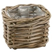 Klocke Dekorationsbedarf Rattan Korb - Pflanzkorb mit Folie – Natur - Handgefertigter Blumenübertopf - Vielseitiger Deko-Korb für Zuhause & Garten (18x18x14 cm)