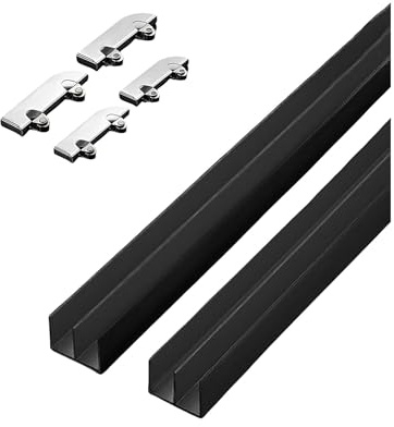 5mm Glass Sliding Door Track - Black Cabinet Slider Track with Rollers Kit for Bookshelf, Display Case​(190cm)