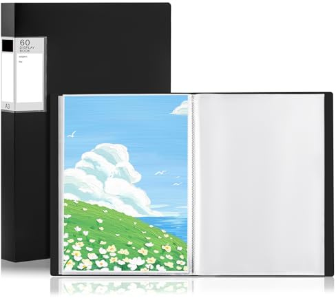 GUOKOFF Lot de 2 Porte-vues A3 60 Pochettes, A3 Livret de Présentation en Polypropylène, Classeur avec Insert de Présentation, Pocket Présentation Affichage du Livre (Noir)
