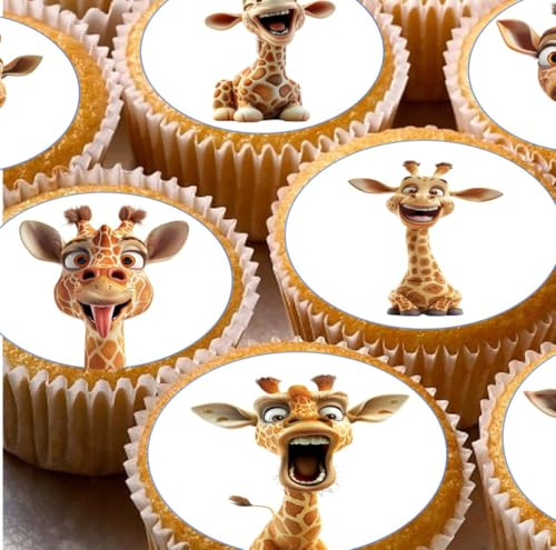 Giraffe Pre-cut Edible Wafer Cupcake Toppers, Jungle Safari Cake Decorations x 24