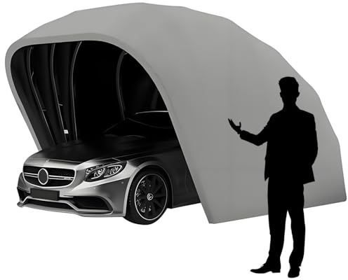Abri De Voiture Gris INOX, Store Rétractable Semi-Automatique, Store De Stationnement Télescopique Pliable, Tente D'extérieur Mobile Et Durable, 19,35 x 8,8 x 8 Ft