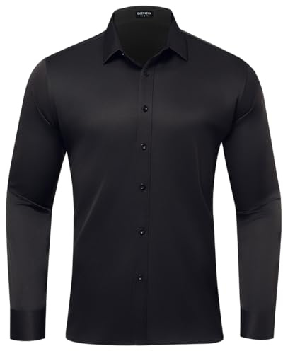 Mauro Kane Camicia Uomo No Stiro Manica Lunga - Camicia Elegante da Uomo con Una Lucentezza Tenue, Regular Fit Business Casual, Antipiega con Bottoni Nero M