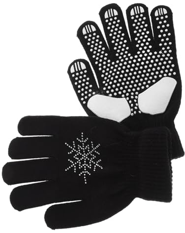 Eislaufhandschuhe für Kinder und Erwachsene mit Strasssteinen, Rutschfest | Strick, Schwarz, Universelle Passform, für Outdoorsport und Eistanz, Tragbar