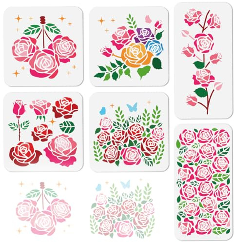 Doodlream 6 Stück Rosen Schablonen Zum Malen Wiederverwendbare Rosenblumenstrauß Schablone von Vineman Art DIY Zeichenvorlagen Für Holz Wände Stoff Glas Leinwand Und Papier