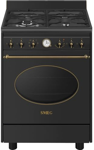 Smeg CO60GMAN2 - Cuisinière à gaz, 60 cm, esthétique coloniale, 4 feux, four électrique, nettoyage à la vapeur, couleur anthracite, classe énergétique A