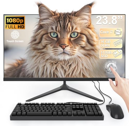 SUKOTOP 23.8inch All-in-One PC FHD Touch Screen All-in-One Computer Core i7(up to 3.0GHz) Processor 4Cores 16GB RAM 512GB SSD WiFi6 Bluetooth5.3 and Wired Keyboard with Mouse