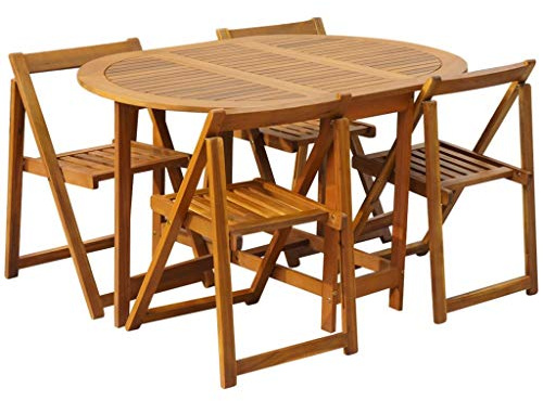 Emmtore Set Comedor de jardín Plegable 5 Piezas Madera Maciza de Acacia, Conjunto de jardín de Madera de Acacia