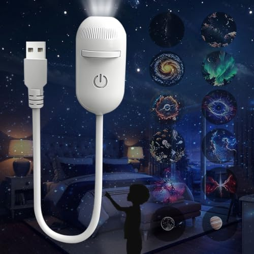 SKJJM 2-in-1 Starry Night Light Projector, 360° Adjustable Sternenhimmel Projektor, LED Projektor Sternenhimmel mit 12 Schiebbare Projektionsfolien für Auto, Schlafzimmer, Erwachsene und Kinder