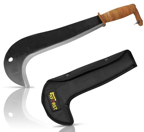 Xforst Schweizer Gertel mit Ledergriff – Gartenmachete Sichel Machete Handsichel & Hippe aus Stahl mit Korrosionsschutz, inkl. Schneidenschutz, für Garten, Outdoor & Bushcraft, 43 cm – SWS#