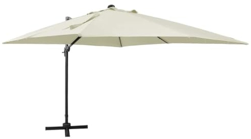 Mokuyary Parasol de Jardin en Porte-à-faux et Mât et Lumières LED sable | Protection Solaire pour Extérieur, Terrasse, Piscine, Plage, Restaurants