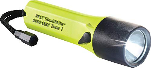 PELI Stealthlite 2460Z1 Lampe de Poche à LED, Homologuée Zone 1 ATEX, Lampe de Poche Premium, Haute Qualité pour L'Industrie, Les Électriciens, Les Pompiers, Étanche IPX7, 181 Lumens, Couleur : Jaune