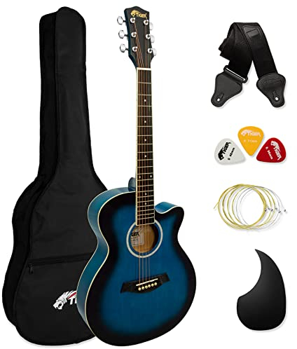 TIGER ACG1-BL34 3/4 Akustikgitarre mit Stahlsaiten bespannte Small Body Akustikgitarre für Personen ab 9 Jahren mit Tasche Gurt Ersatzsaiten und Plektren - Blau