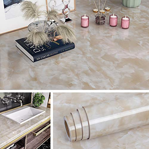 Livelynine Klebefolie Marmor Folie Beige Mamorfolie Selbstklebend Folie für Tisch Schminktisch Schreibtisch Küchenarbeitsplatte Fensterbank Folie Arbeitsplatte Küche Klebefolie Marmoroptik 40CMX2M