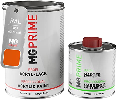 MG PRIME RAL 2009 Orangé signalisation/Traffic orange brillant peinture acrylique 1,5 Litres / 1500 ml durcisseur inclus