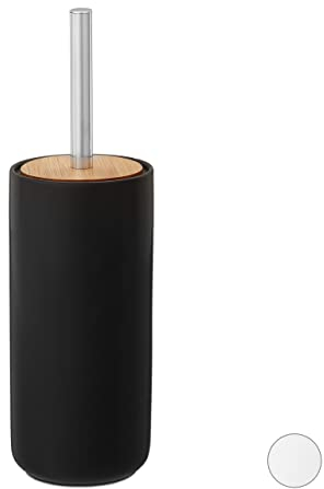 Relaxdays Portascopino da WC in Ceramica, Set con Scopino per il Bagno, Testa Intercambiabile, Moderno, 33,5x10 cm, Nero