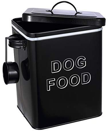 Morezi Futtertonnen für Trockenfutter,hundefutter Box,Aufbewahrungsdose für Lebensmittel mit Deckel und Servierschaufel inklusive,beschichteter Kohlenstoffstahl,luftdicht Deckel - schwarz