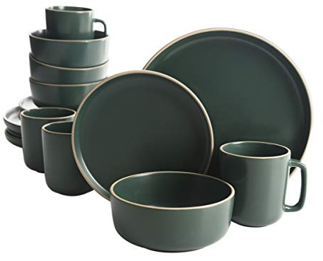 Gibson Home Zuma Service de table de cuisine rond 16 pièces pour 4 personnes en grès mat Vert
