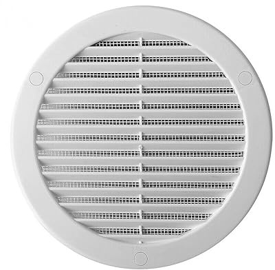 100 mm / 4 in White Round Air Vent Grille Duct Cover with Fly Screen, Flange and Screw Caps