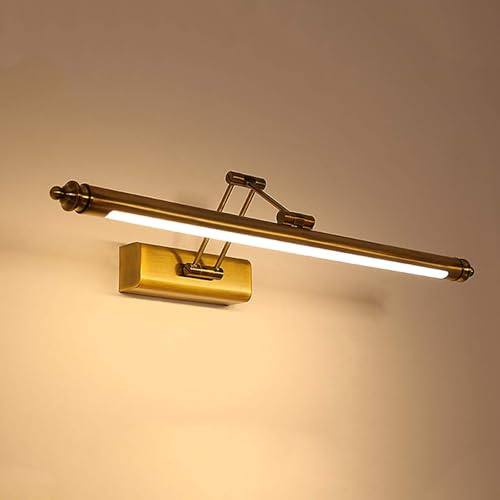 DESLP Lampada da Specchio Bagno Vintage, Luce da Specchio Retro Ottone con Braccio Regolabile e Base in Acciaio Inox, Lampada Bagno Parete LED Lampada Armadio Luce Calda 3000K per Toilette,80cm/16w