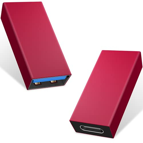 Duttek USB C auf USB Adapter 2 Stück, Type C Buchse auf USB 3.0 Buchse Adapter kompatibel mit iPhone 11, Google Pixel, Samsung Galaxy S20, Huawei, Moto (rot)