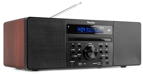 Audizio Prato - DAB Radio mit CD Player, MP3-Player, Bluetooth Radio, USB, DAB+, FM-UKW, Fernbedienung, Sleeptimer, Kompaktanlage mit Weckfunktion, Braun
