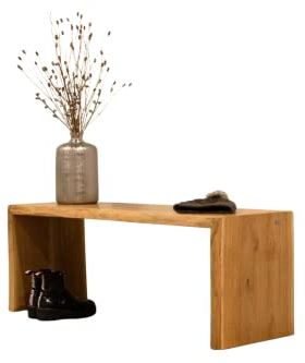 holz4home® Massivholzbank L I Sitzbank aus Eiche mit Baumkante ohne Lehne I Echtholz Holzbank Hocker für Wohnzimmer Badezimmer Flur oder Küche I Sitzhocker Massiv