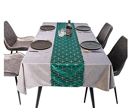 Banemi Tischläufer Vintage Hochzeit, Tischdecke Party Grün Gold Einfaches Samtrautenmuster Samt 32X240cm Tisch Deko