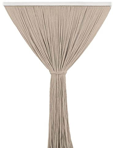 IlGruppone Tenda Antimosche per Porta Finestra a Pannello con Telaio in PVC, in più Colori, Moschiera con Corde a Pallini per Esterno Interno Fili a Caduta - Beige - 120 x 220