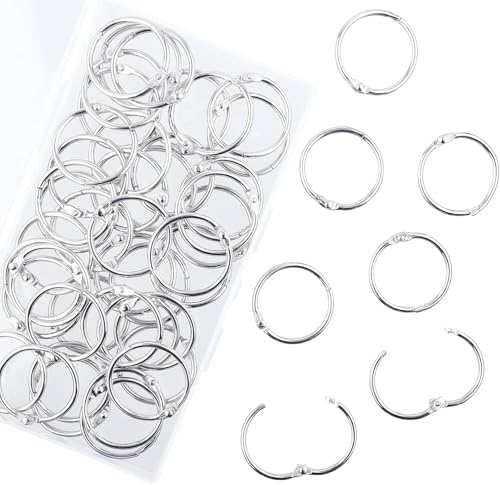 AKONEGE 50Pcs Binder Rings 30mm/1.2 Inch Metal Book Rings, Binding Rings for Index Cards Flash Cards, Keyrings Paper Ring Binder Clips for School, Office, Home