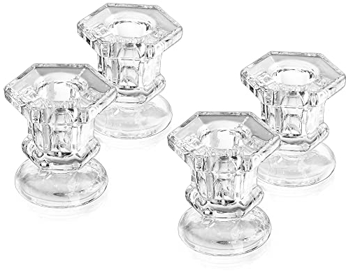Kerzenständer Stabkerzen Kerzenhalter Glas Stabkerzenhalter, Glasseam 4er Kerzenständer Weihnachten Kleine Stabkerzen Halter Klein Transparent Candle Holder Set für Stabkerze Hochzeit Tischdeko