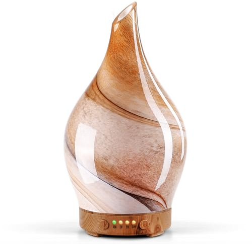 Porseme Aroma Diffuser 150ml,Handgeblasen Glas Luftbefeuchter, Ultraschall | Aromatherapie Öle Diffusor mit 7 farbigem LED Licht, Diffusor für Ätherische Öle mit Timer BPA Frei für Wohnung(Desert)