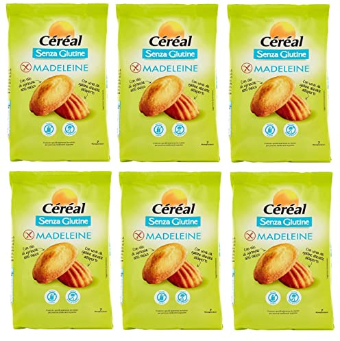Madeleine Senza Glutine, aperitivo dulce italiano 6 x 200 g | Dolcetti morbidi monoporzione, sin lácteos y sin aceite de palma, práctico para viajar, peso neto total 1,2 kg