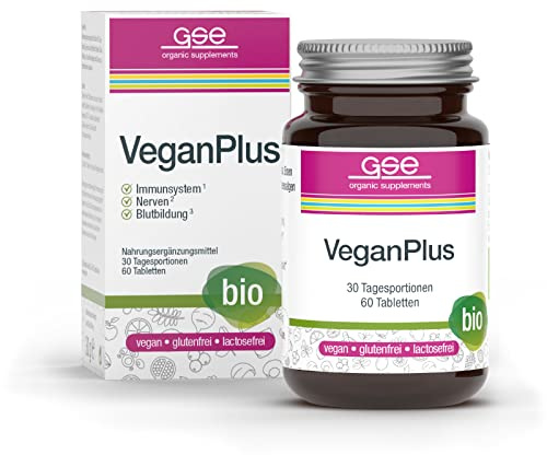 GSE VeganPlus (Bio) Tabletten mit Vitamin B12, D3, Eisen, Jod & Calcium Vitamin B12 für den Energiestoffwechsel, vegan & Bio-Qualität