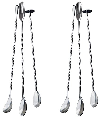 Censous 6 Pcs Extra Long Stainless Steel Mixing Spoons Spiral Pattern Bar Cocktail Shaker Spoon Barware Stirring Spoon