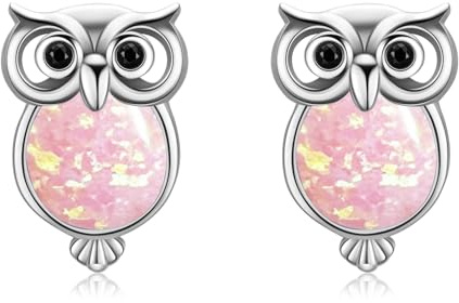 Cuoka Cat/Mouse/Owl/Sea Turtle/Skull Opal Earrings 925 Sterling Silver Cute Animal Opal Stud Earrings Hypoallergenic Animal Earrings Opal Jewelry Gifts Graduation Gifts for Women Girls