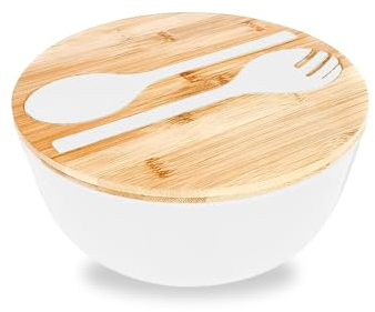 Saladier Couverts de service avec planche à découper et couverts, bols mélangeurs, pour fruits, salades et décoration... (blanc)