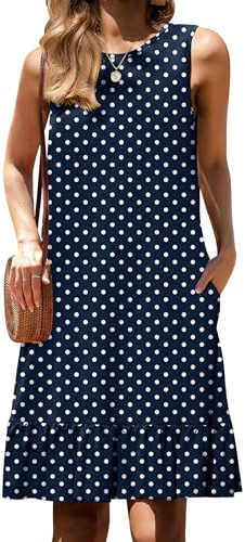 HOTOUCH Womens Beach Dress Summer Tshirt Dress Ethnic Style Dress Casual with Pockets Shift Dress M
